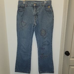 Vtg Y2K No Boundaries Emrboidered 100% Cotton Jeans Juniors Size 13 28.5" Inseam